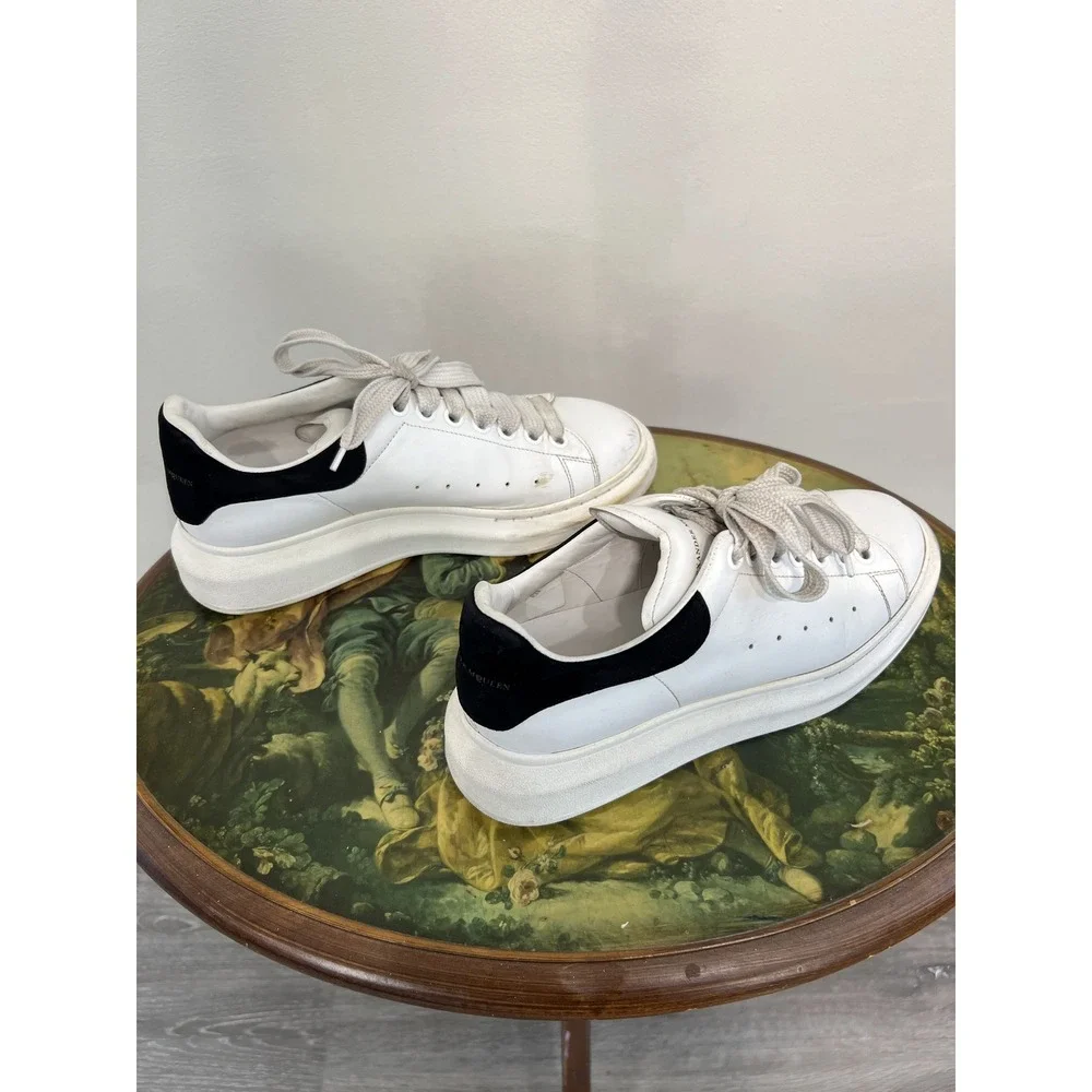 Alexander McQueen White Leather Black Suede Heel Sneakers EU 38.5 / 8.5